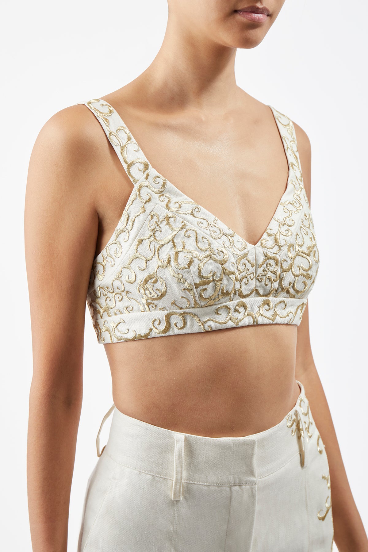 Eve Embroidered Bra in Ivory Linen