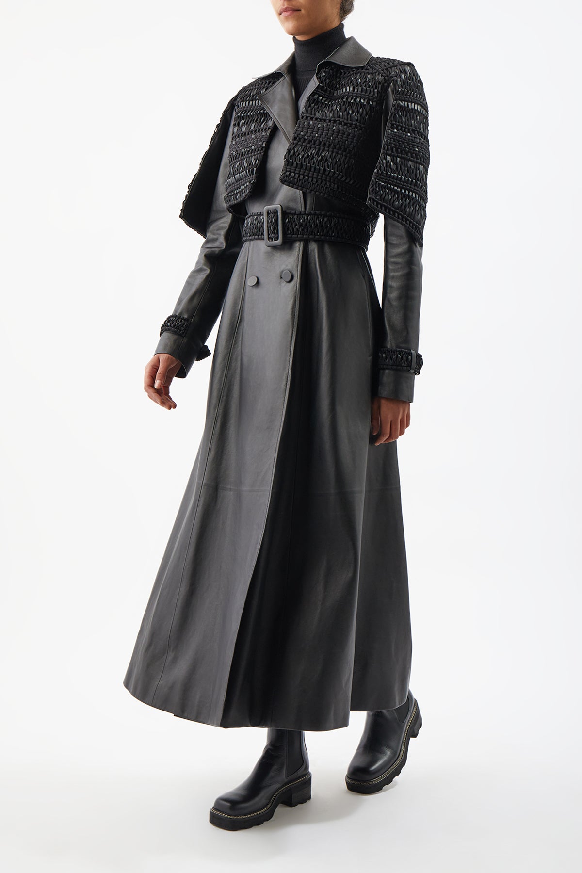 Sola Coat in Black Nappa Leather