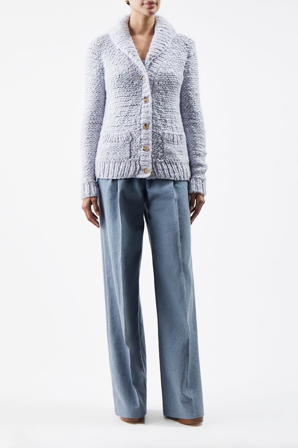 Moses Knit Cardigan in Halogen Blue Welfat Cashmere