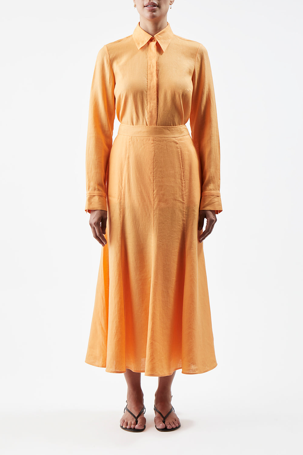 Tate Midi Skirt in Fluorescent Orange Aloe Linen