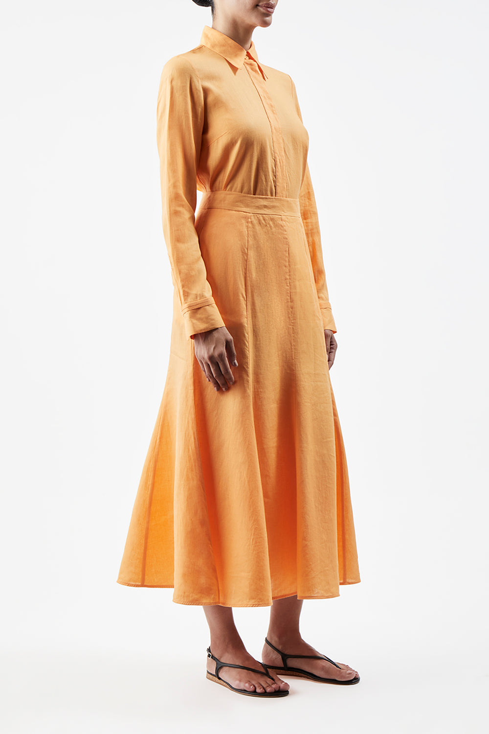 Tate Midi Skirt in Fluorescent Orange Aloe Linen