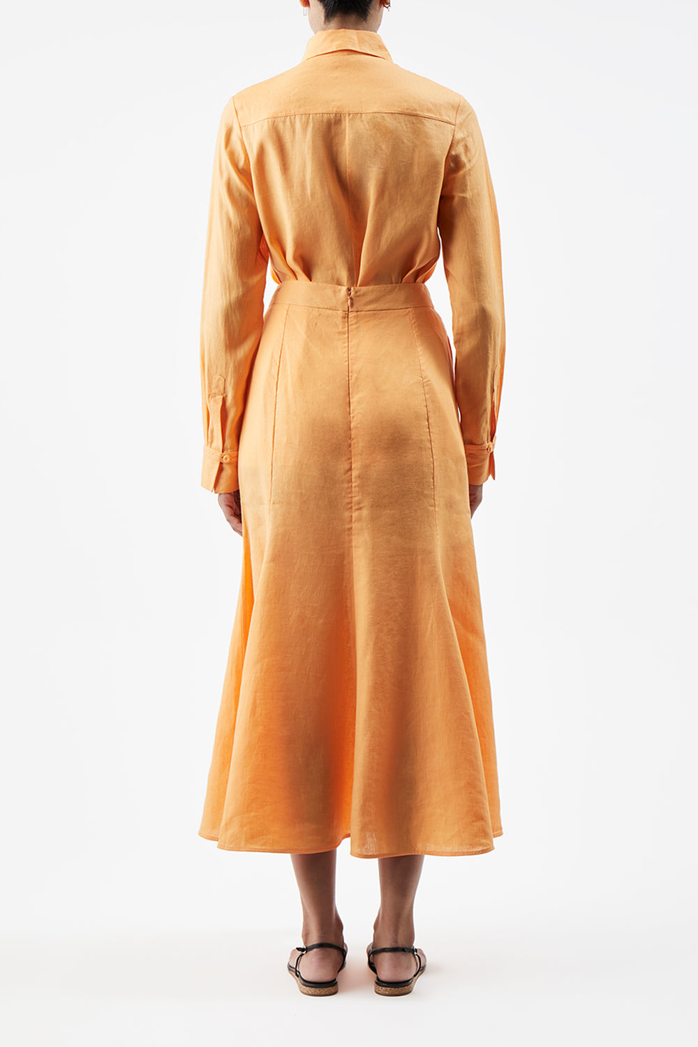 Tate Midi Skirt in Fluorescent Orange Aloe Linen