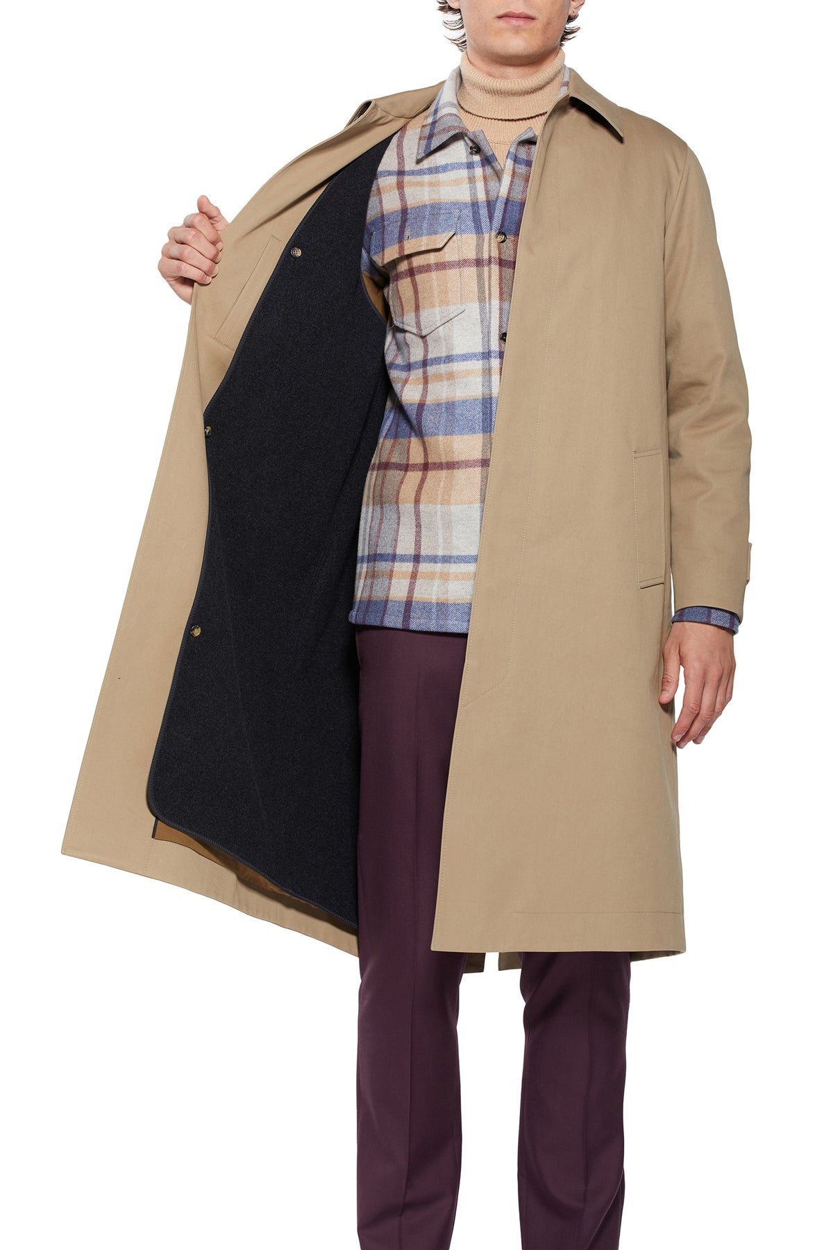 Albert Car Coat in Dark Oat Cotton with Cashmere Liner