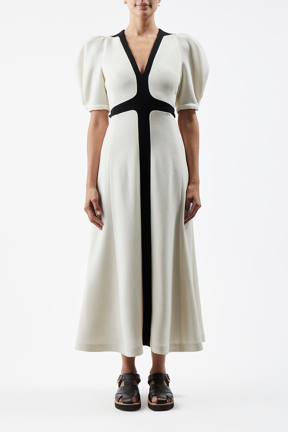 Luz Dress in Ivory Virgin Wool Crepe