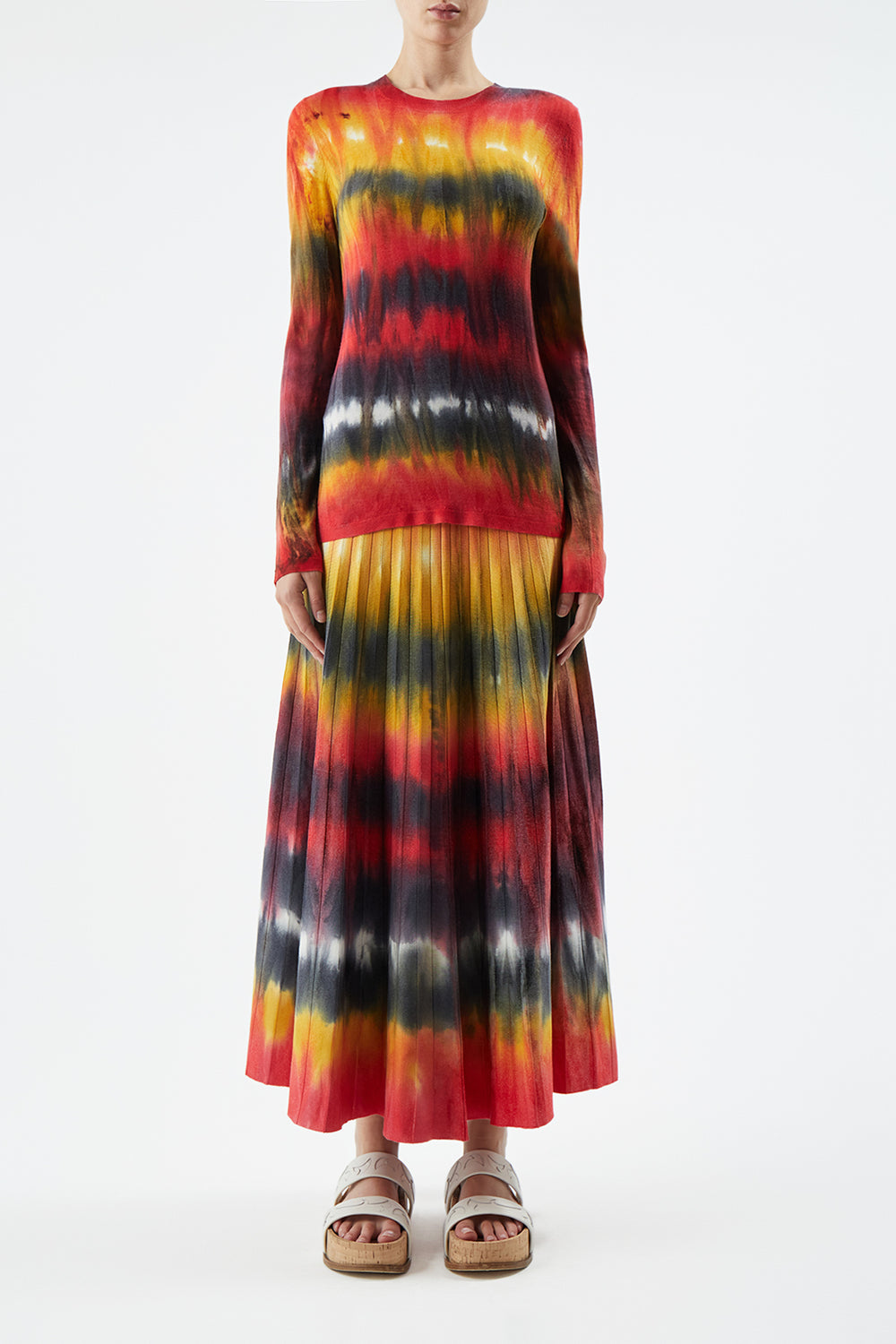 Ella Knit Midi Skirt in Fire Tie Dye Cashmere