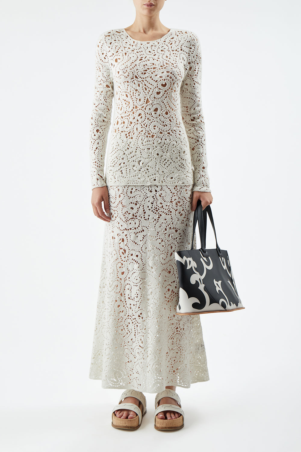 Coyote Western Tote Bag in Black & Ivory Leather