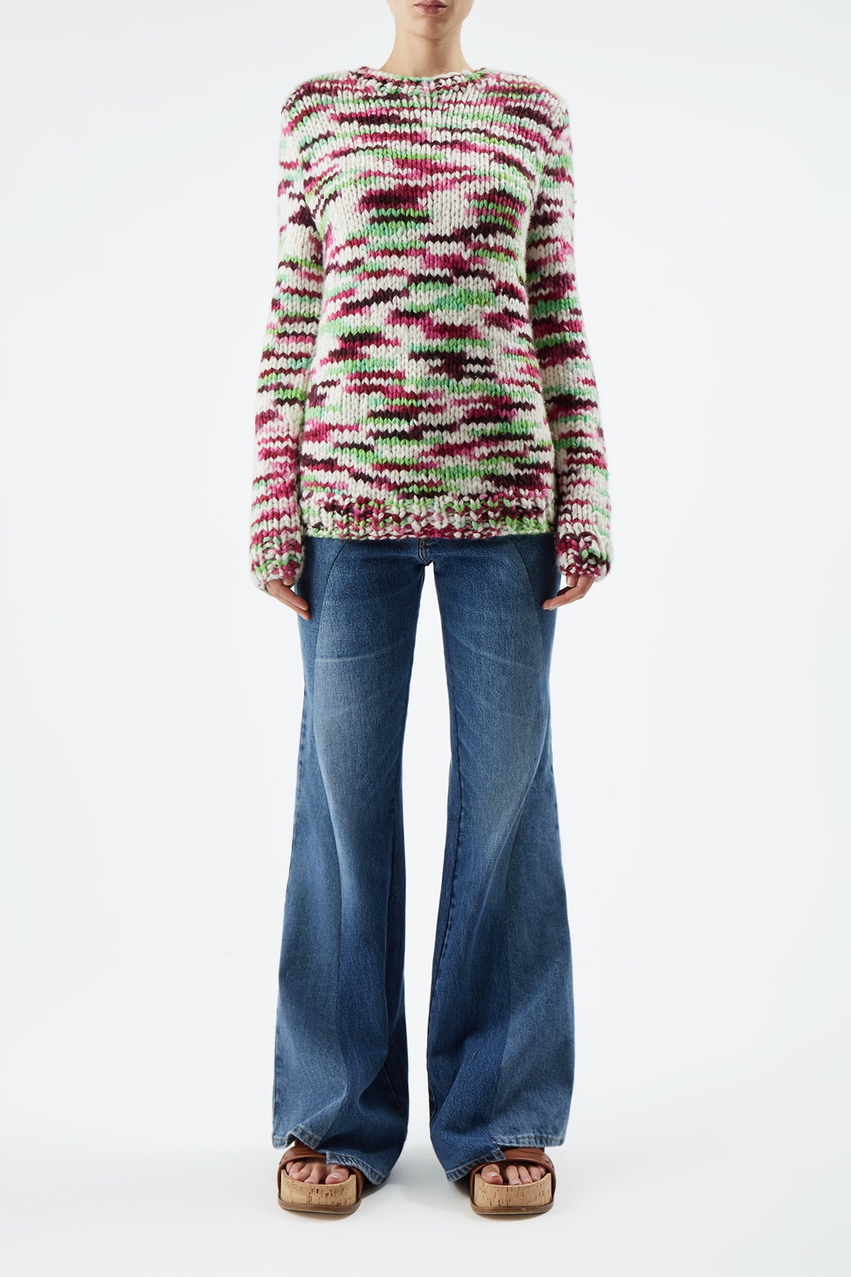 Lawrence Space Dye Knit Sweater in Jewel Multi Welfat Cashmere