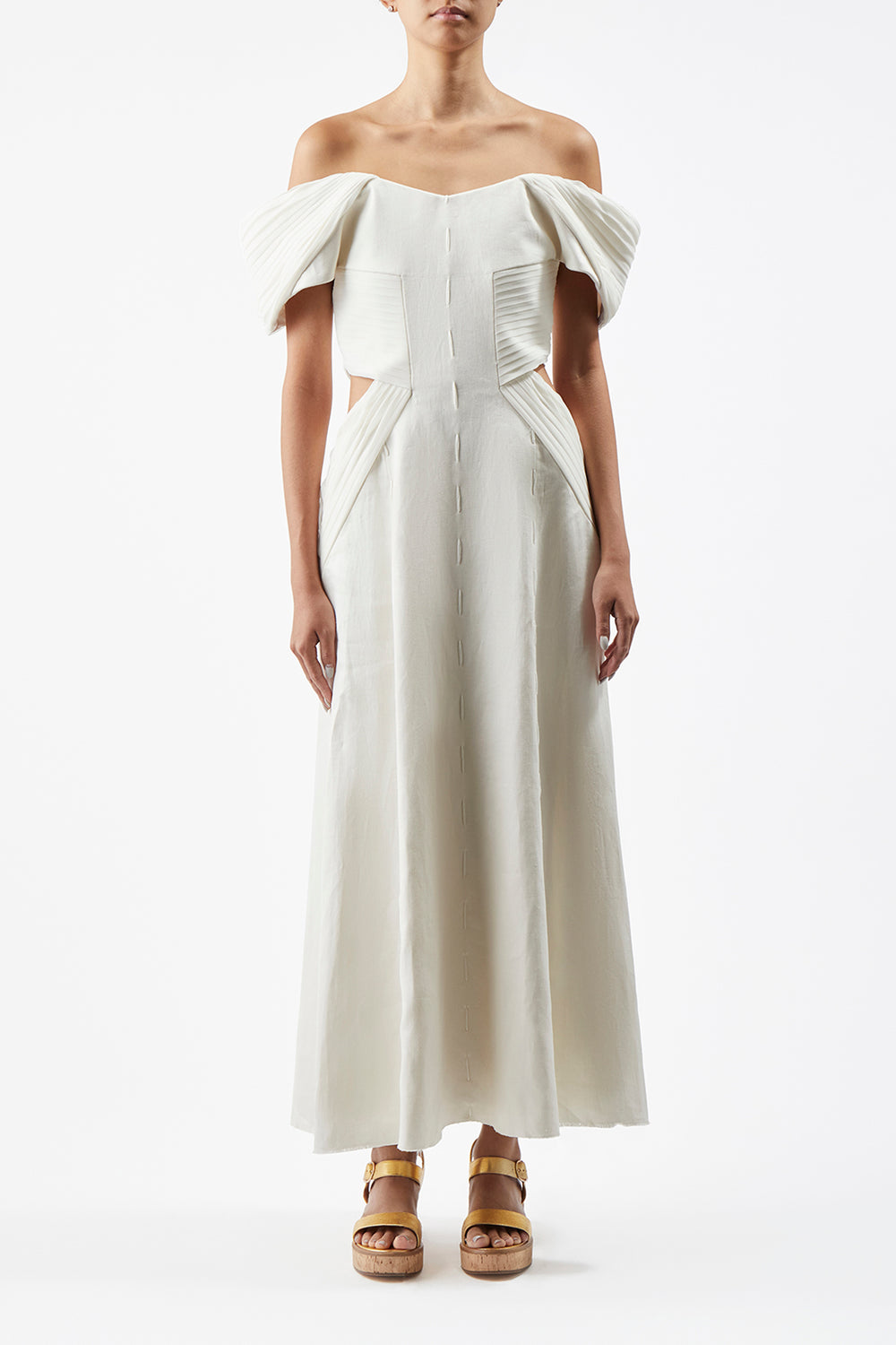 Erinna Dress in Ivory Textured Linen