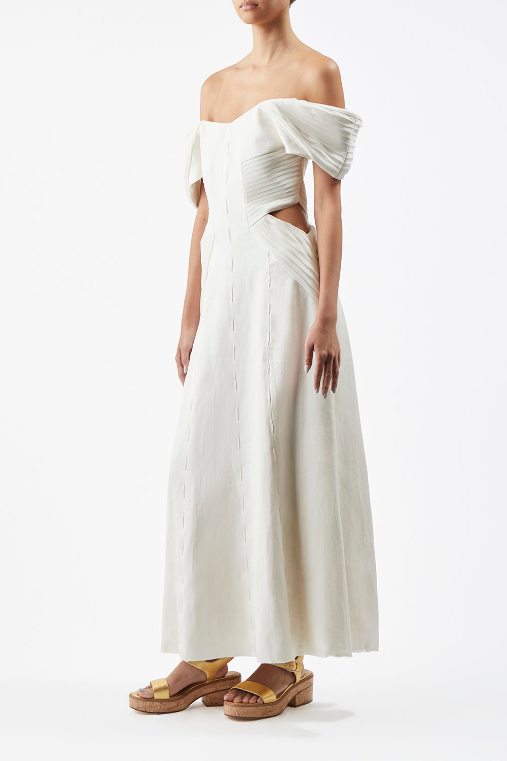 Erinna Dress in Ivory Textured Linen