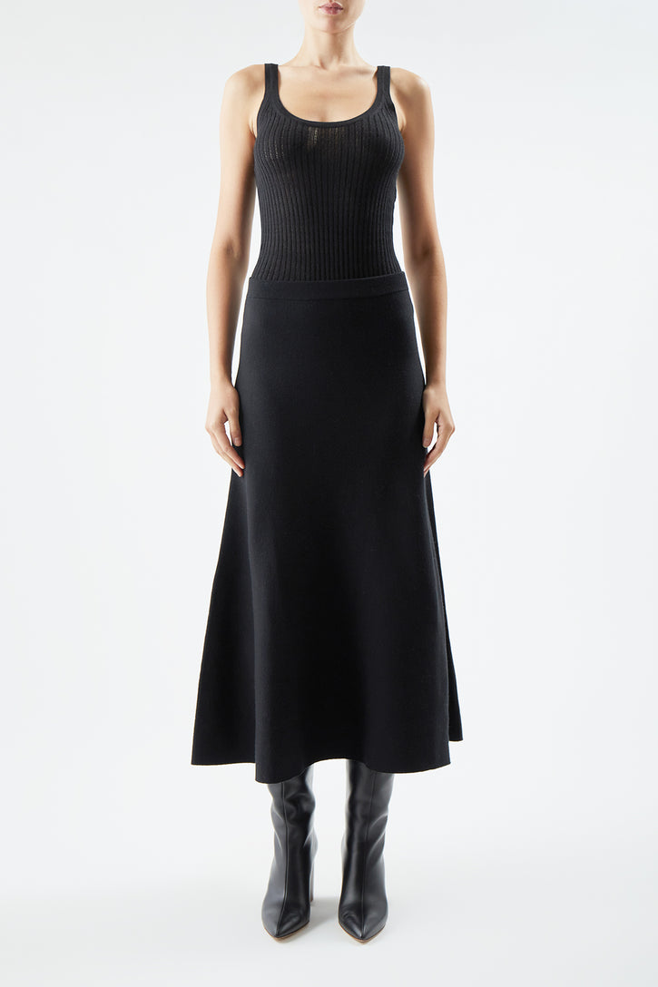 Nevin Pointelle Knit Tank Top in Black Cashmere Silk