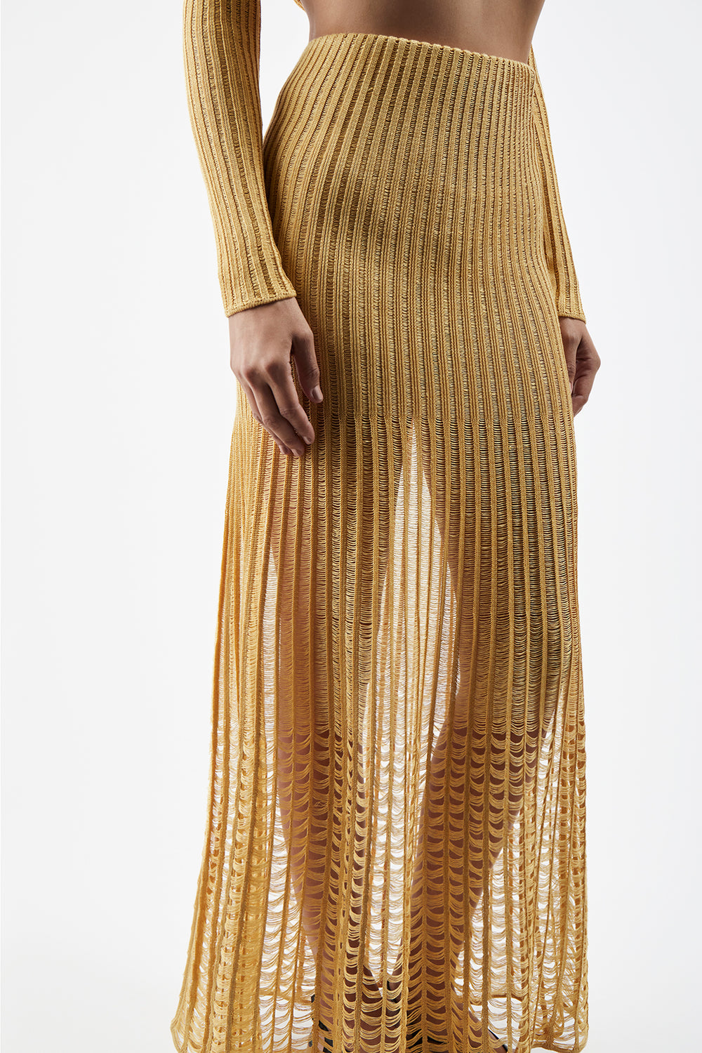 Althea Knit Maxi Skirt in Gold Shappe Silk