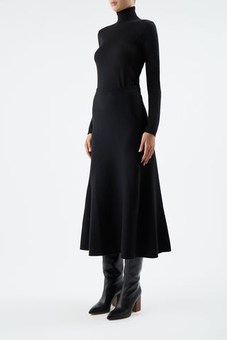 Black Merino Wool Cashmere Freddie Midi Skirt - Side View On Model | Gabriela Hearst