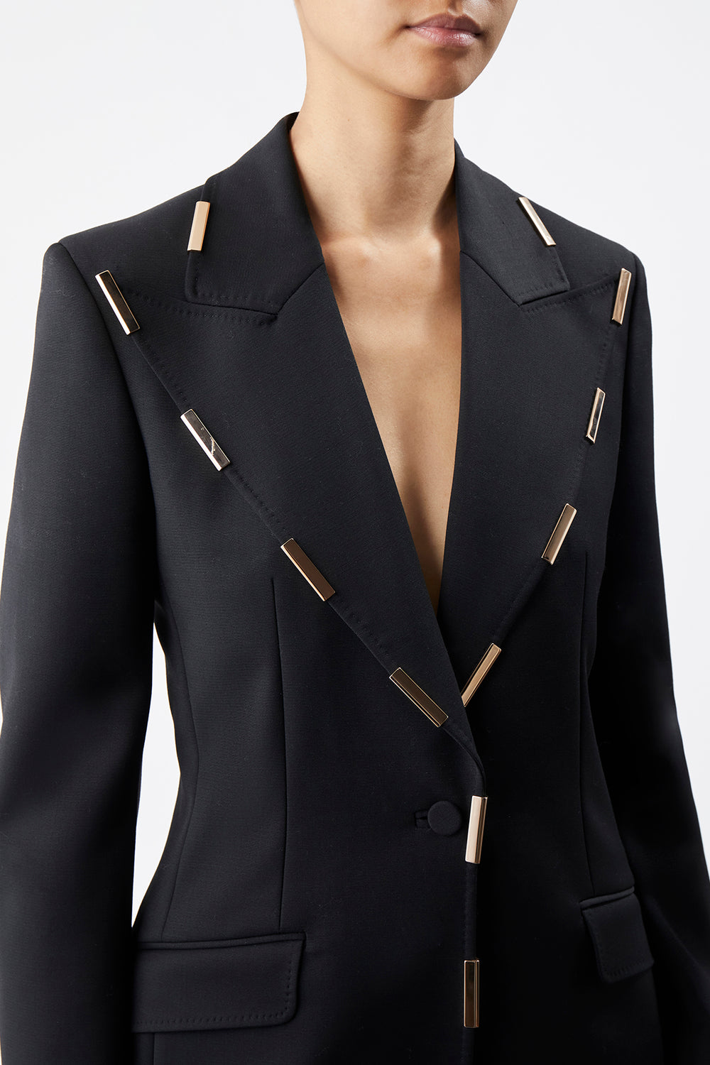 Leiva Blazer in Black Sportswear Wool with Gold Bars – Gabriela Hearst