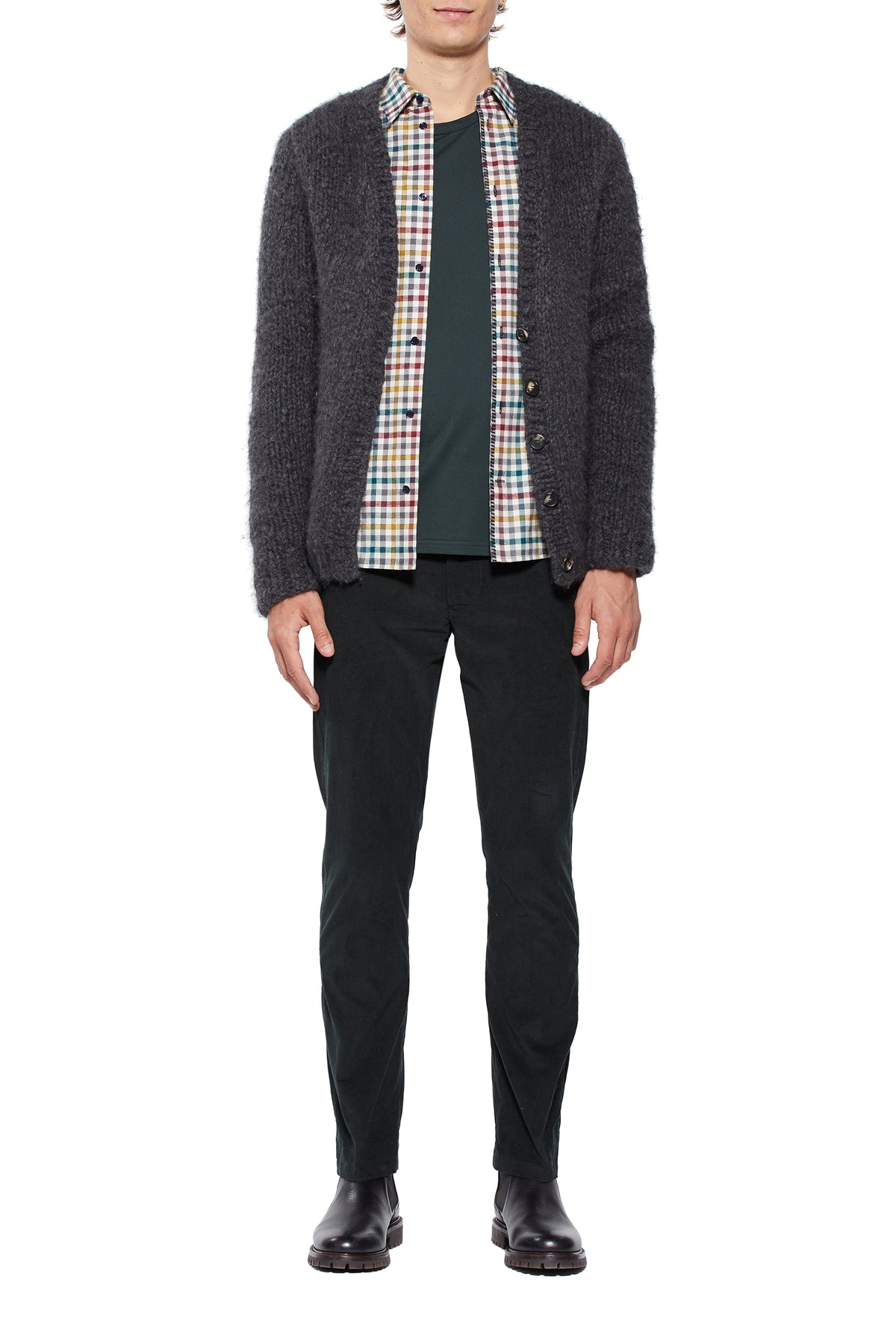 Simon Knit Cardigan in Charcoal Welfat Cashmere