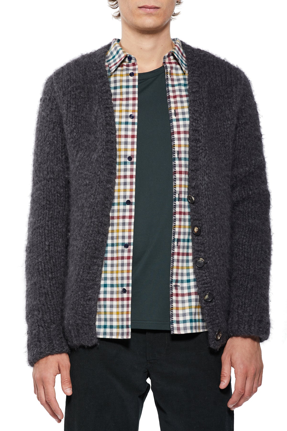 Simon Knit Cardigan in Charcoal Welfat Cashmere