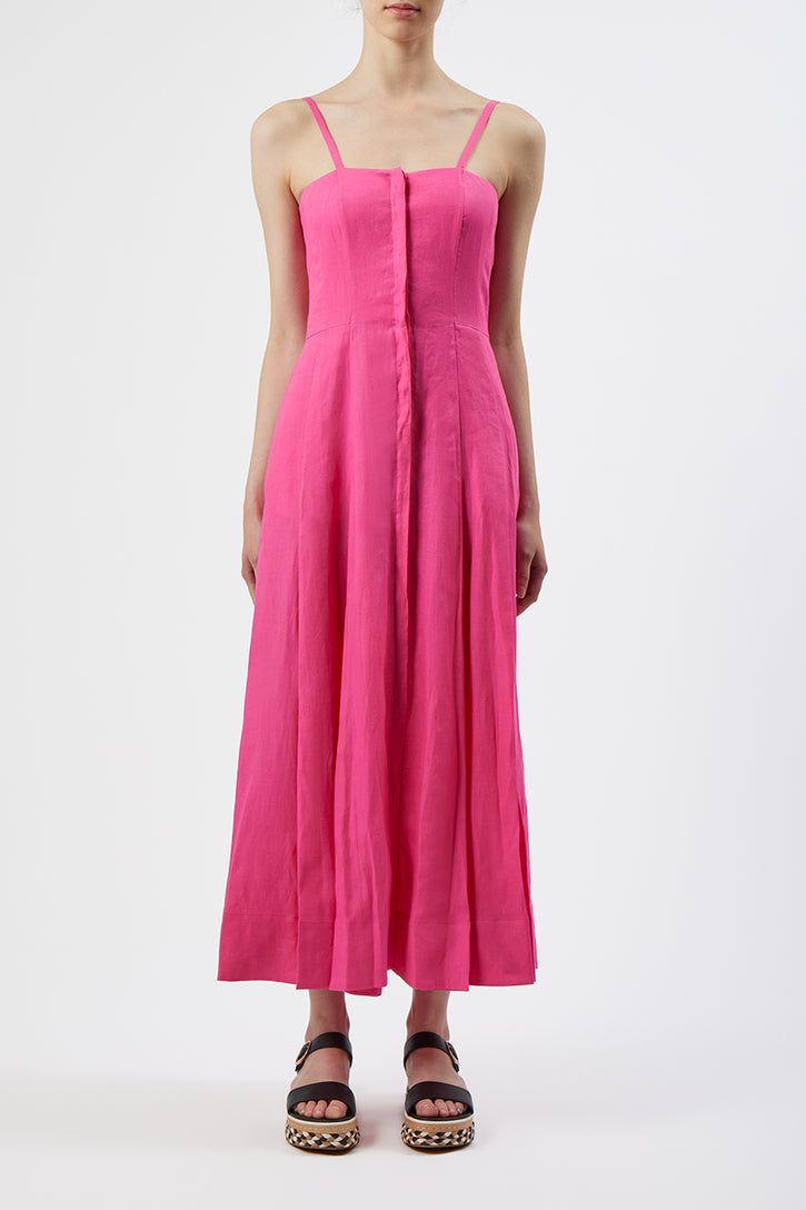 Margritte Dress in Fluorescent Pink Cotton Linen