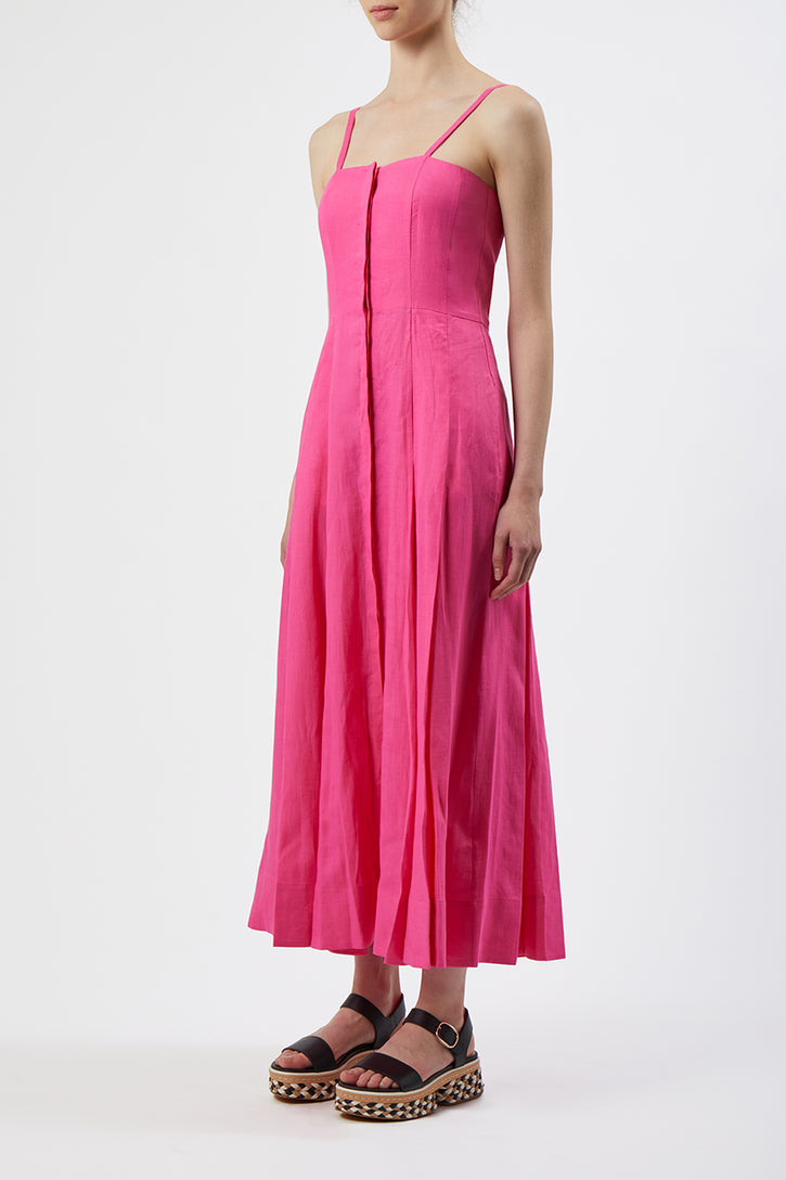 Margritte Dress in Fluorescent Pink Cotton Linen