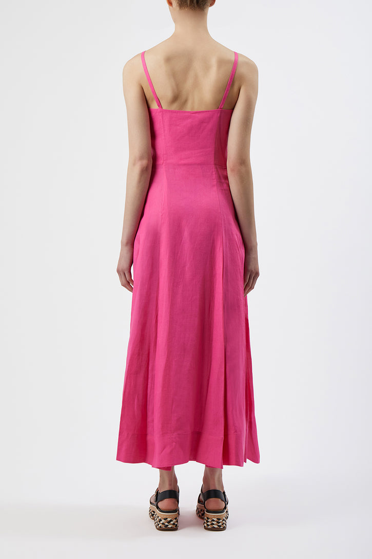 Margritte Dress in Fluorescent Pink Cotton Linen