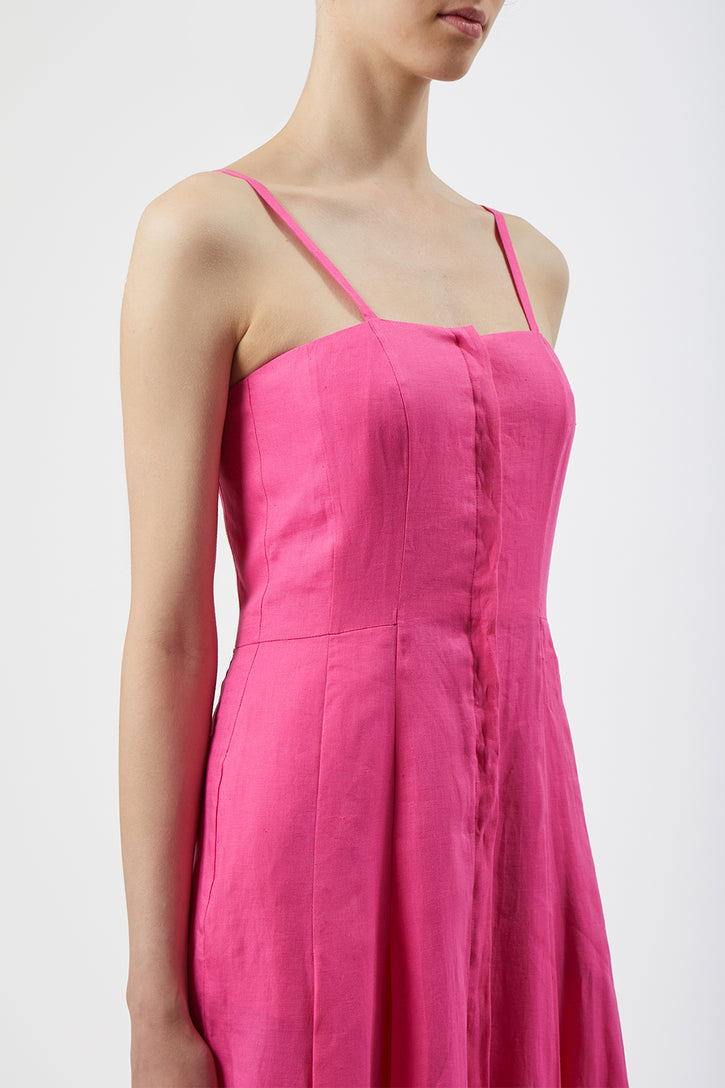 Margritte Dress in Fluorescent Pink Cotton Linen