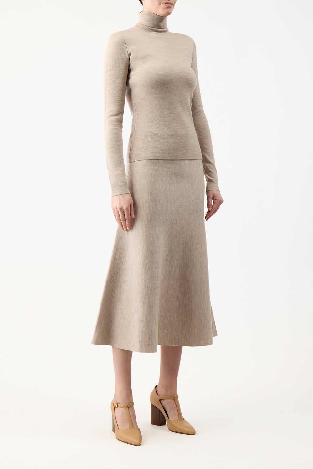 May Knit Turtleneck in Oatmeal Merino Wool Cashmere