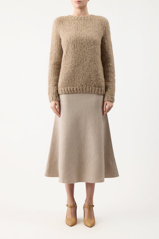 Oatmeal Freddie Knit Midi Skirt Styled Look - Front View On Model | Gabriela Hearst