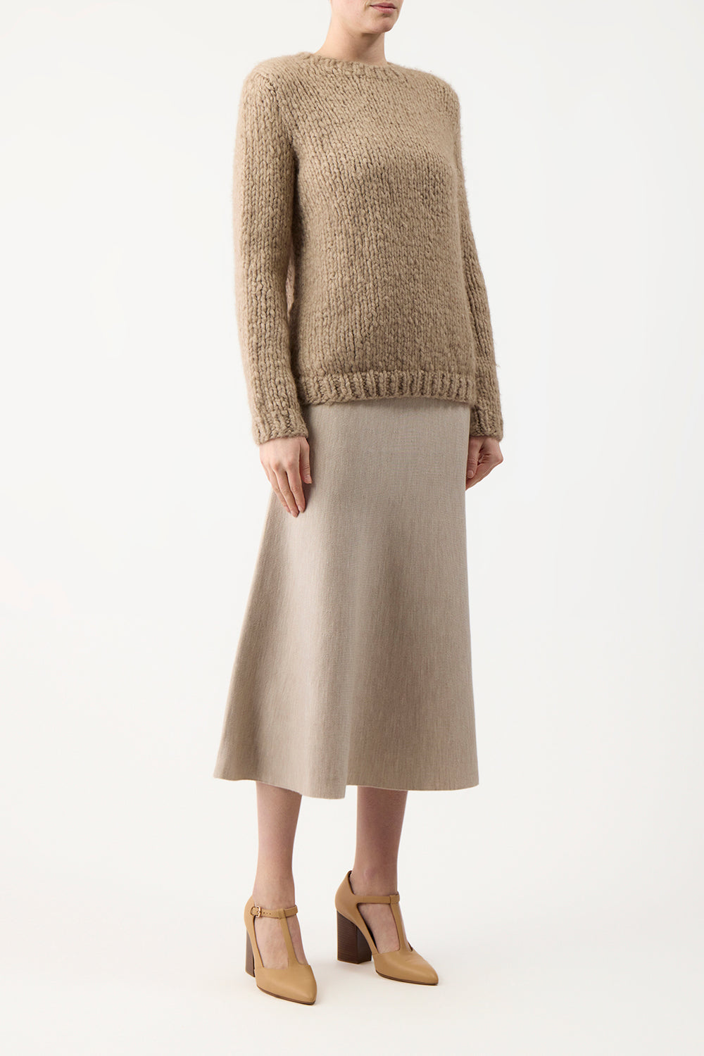 Freddie Knit Midi Skirt in Oatmeal Merino Wool Cashmere