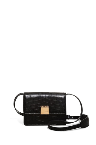 Mercedes Crossbody Bag in Black Crocodile Leather