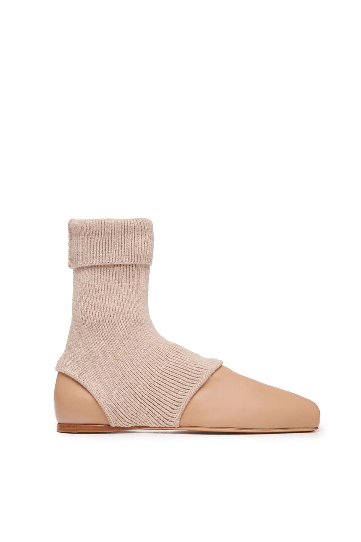 Mishka Ankle Sock Boot in Dark Camel Cashmere Leather