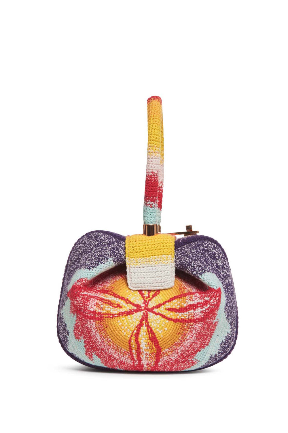 ブルー、レッド、オレンジのクロシェ編みのニーナバッグ