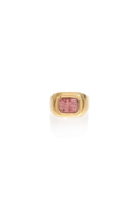 Large Ring in 18k Gold & Pink Marble Stone