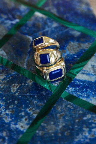 Three Yellow Gold Lapis Rings - Styled on Lapis Stone | Gabriela Hearst