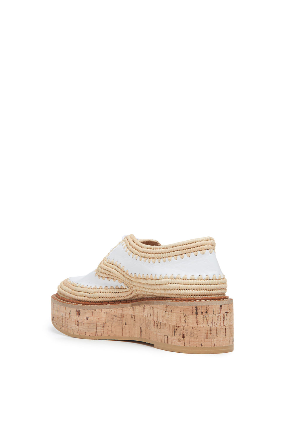 Louis Platform Brogue in White Leather & Natural Raffia