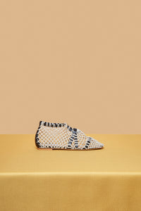 Sage Flat Shoe in Cream Crochet & Nappa Leather