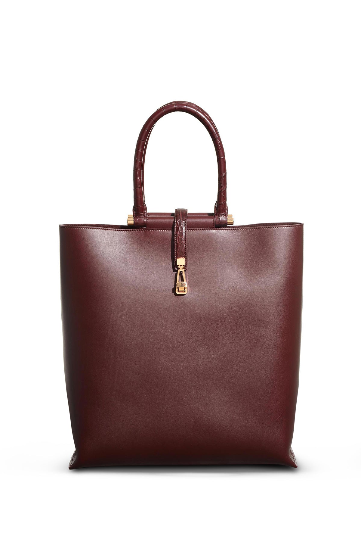 Vevers Tote Bag in Bordeaux Leather with Crocodile Leather Handle