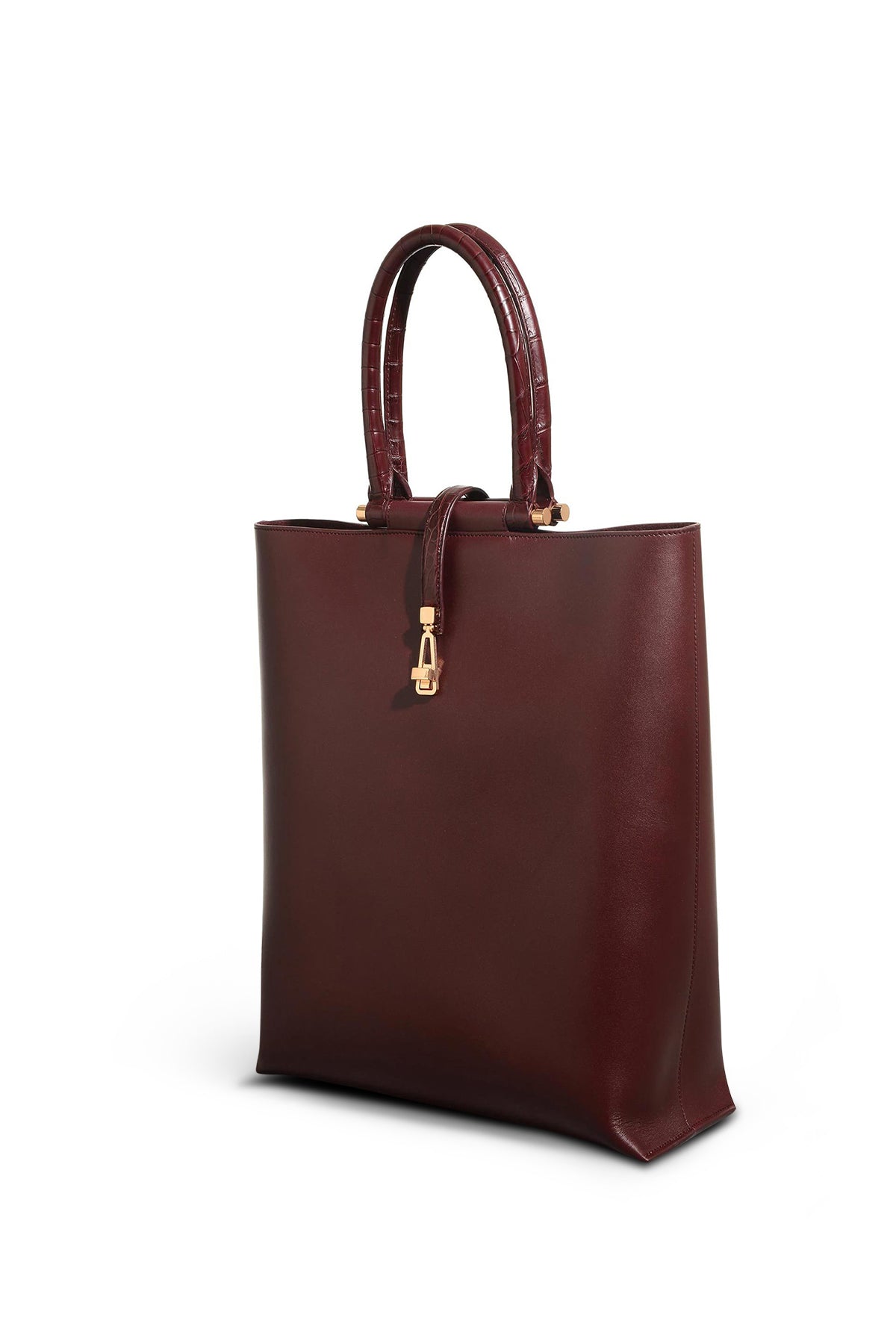 Vevers Tote Bag in Bordeaux Leather with Crocodile Leather Handle