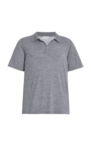 Stendhal Knit Short Sleeve Polo in Heather Grey Cashmere