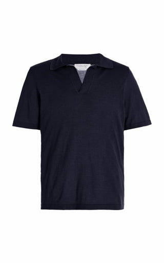 Navy Cashmere Stendhal Short Sleeve Polo - Front View | Gabriela Hearst