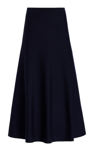 Dark Navy Merino Wool Cashmere Freddie Knit Midi Skirt - A-Line Front View | Gabriela Hearst