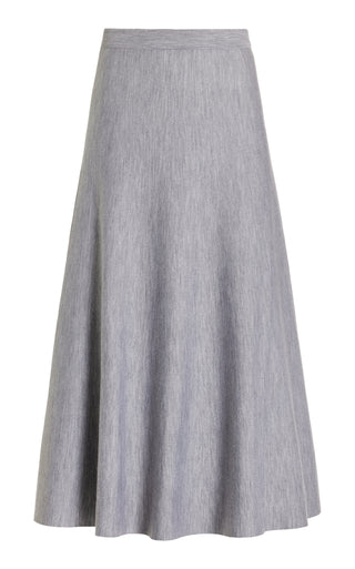Heather Grey Merino Wool Cashmere Freddie Knit Midi Skirt - Front View | Gabriela Hearst