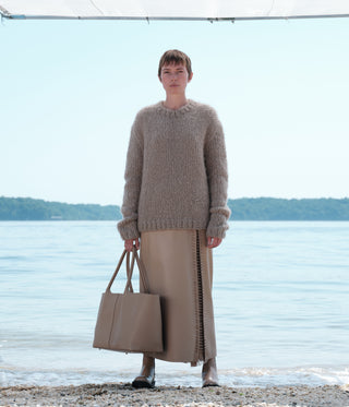 Oatmeal Lawrence Cashmere Sweater - Styled Look with Beige Handbag | Gabriela Hearst