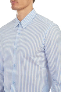 Quevedo Button-Down Shirt in White & Blue Stripe Cotton