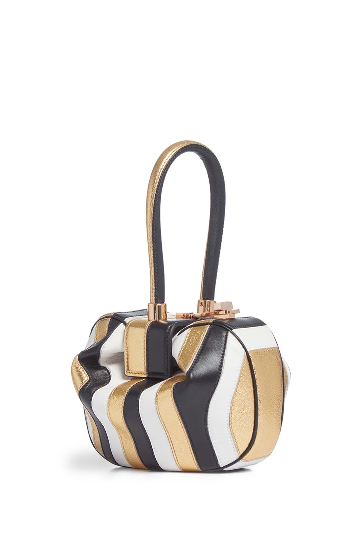 Nina Bag in Gold, Black & Ivory Stripes Nappa Leather
