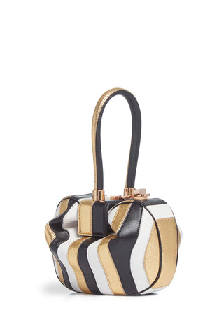 Nina Bag in Gold, Black & Ivory Stripes Nappa Leather