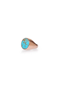 Signet Ring in 18K Rose Gold & Turquoise Stone with Blue Sapphire